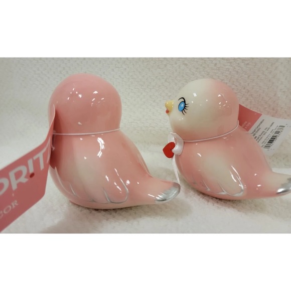 Pair 2023 Valentine's Day Ceramic Love Birds Figure Spritz Retro-Style Set - Picture 4 of 5